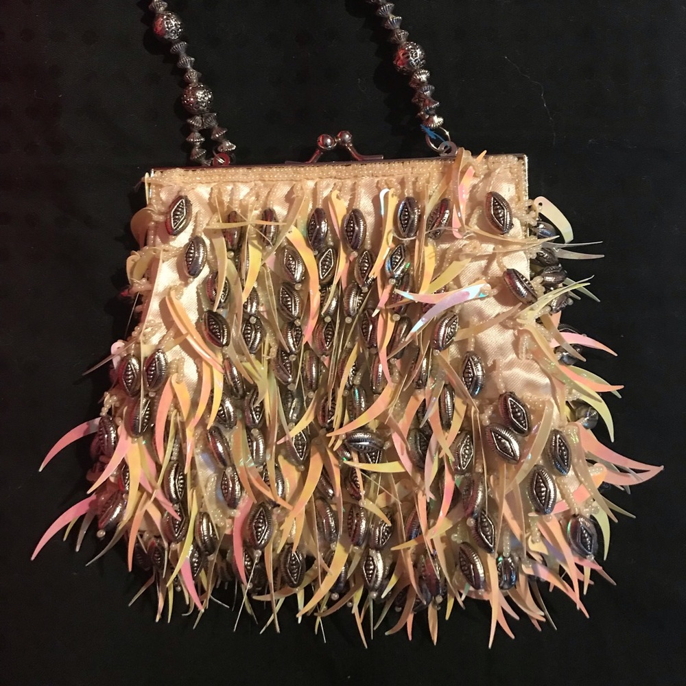 Beaded satin evening bag